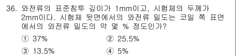 와전류비파괴검사기사 2017년 36번 - 정답과 핵심 포인트를 검수 중인 기출문제