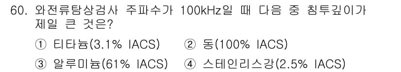 와전류비파괴검사기사 2018년 60번 - 정답과 핵심 포인트를 검수 중인 기출문제