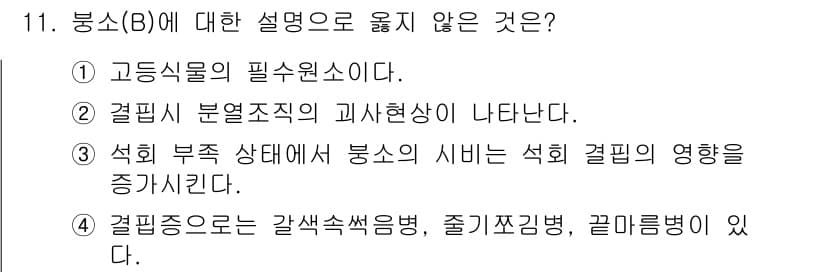 유기농업산업기사 2015년 11번 - 정답과 핵심 포인트를 검수 중인 기출문제
