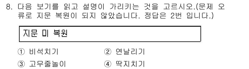 소방공무원(공개,경력)_국어(구) 2015년 8번 - "지문 미 복원"은 원고나 기록의 내용을 복원하지 않음을 의미합니다. 여... 에 관한 핵심 기출문제