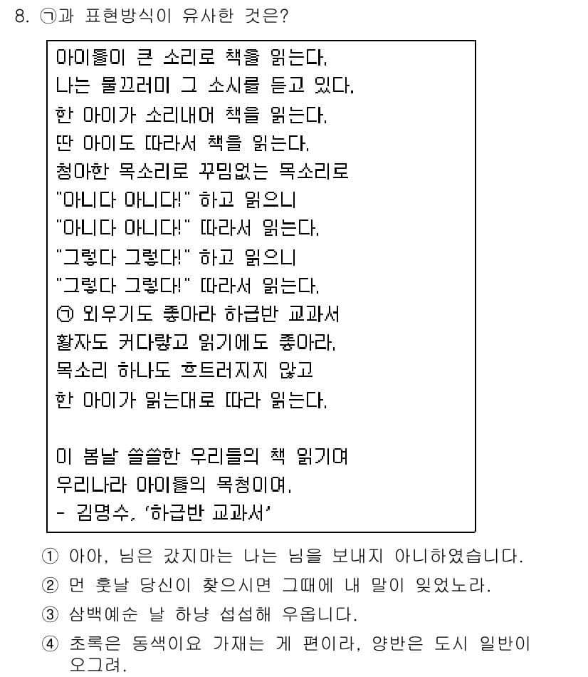 소방공무원(공개,경력)_국어(구) 2016년 8번 - 정답과 핵심 포인트를 검수 중인 기출문제