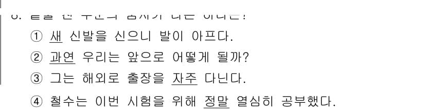 소방공무원(공개,경력)_국어(구) 2018년 8번 - 이유: '새 신발을 신은' 문장에서 '신'이 두 번 사용되어 어색한 반복... 에 관한 핵심 기출문제