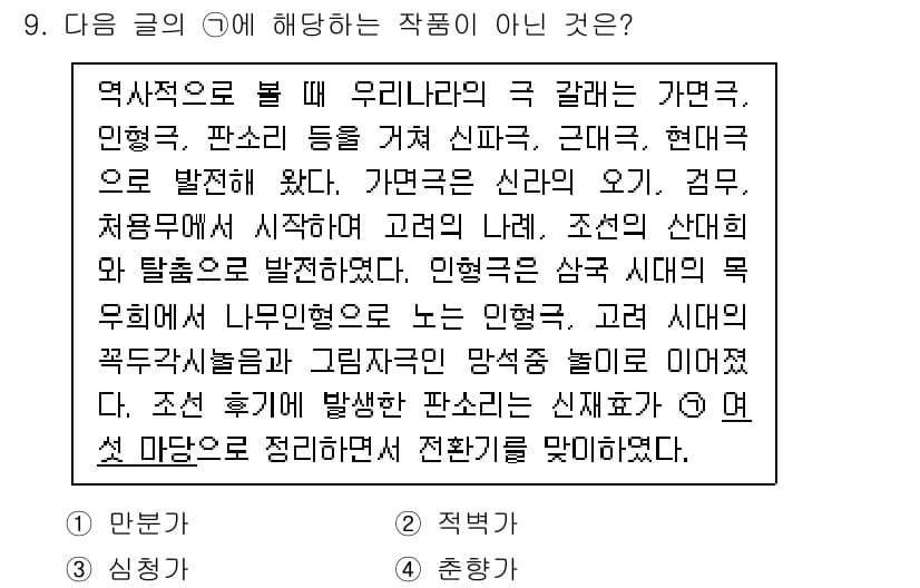 소방공무원(공개,경력)_국어(구) 2018년 9번 - 정답과 핵심 포인트를 검수 중인 기출문제