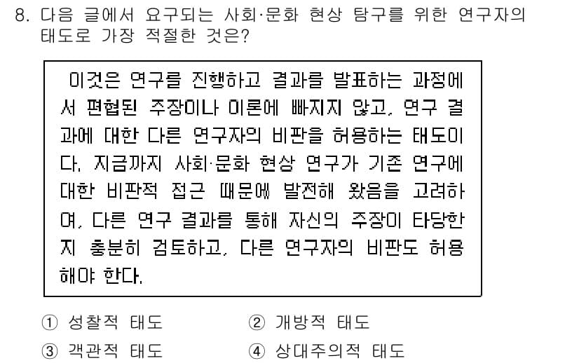 소방공무원(공개)_사회(구) 2018년 8번 - 정답과 핵심 포인트를 검수 중인 기출문제