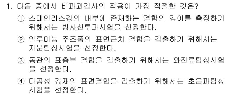 누설비파괴검사기사(구) 2019년 1번 - 정답과 핵심 포인트를 검수 중인 기출문제