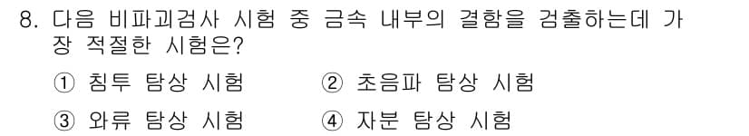 누설비파괴검사기사(구) 2019년 8번 - 정답과 핵심 포인트를 검수 중인 기출문제