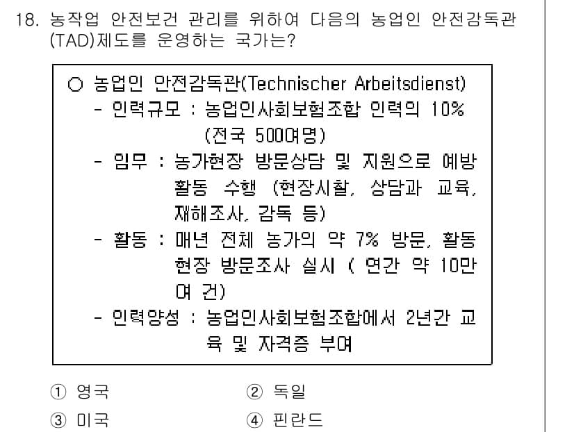 농작업안전보건기사 2018년 18번 - 정답과 핵심 포인트를 검수 중인 기출문제
