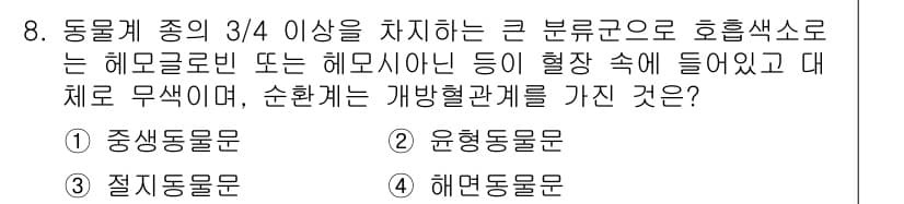 생물분류기사(동물) 2015년 8번 - 정답과 핵심 포인트를 검수 중인 기출문제