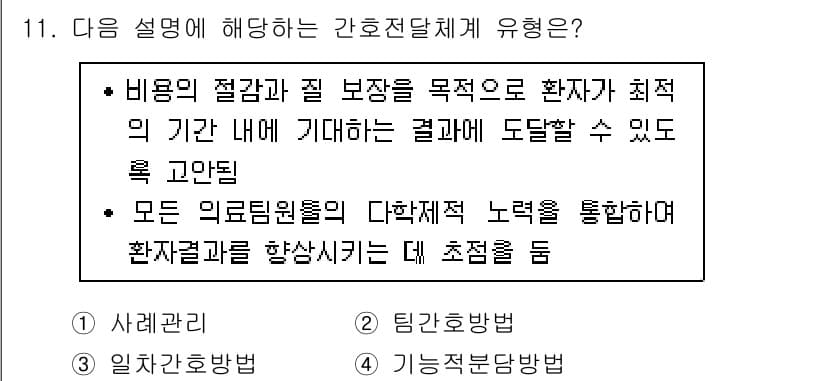9급_지방직_공무원_간호관리 2018년 11번 - 정답과 핵심 포인트를 검수 중인 기출문제