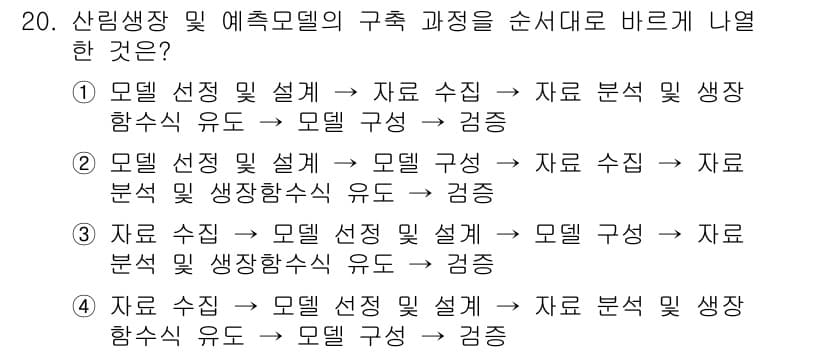 9급_지방직_공무원_임업경영 2016년 20번 - 이유: 산림생장 모델의 구조는 자료 수집을 통해 모델 설계를 통해 구체화... 에 관한 핵심 기출문제