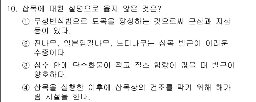 9급_지방직_공무원_조림 2017년 10번 - 삼수 안에 탄수화물이 적고 함량이 적을 때 보호하기 어렵다는 설명은 조림... 에 관한 핵심 기출문제