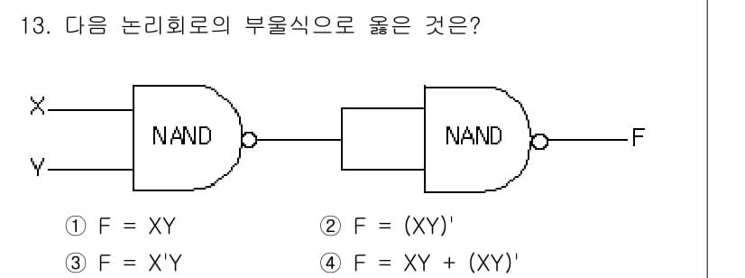 9급_지방직_공무원_컴퓨터일반 2015년 13번 - 주어진 논리 회로는 NAND 게이트 두 개로 구성되어 있습니다. 첫 번째... 에 관한 핵심 기출문제