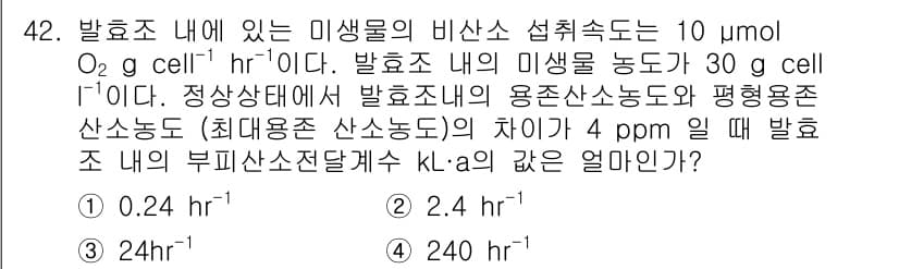 바이오화학제품제조기사 2015년 42번 - 정답과 핵심 포인트를 검수 중인 기출문제