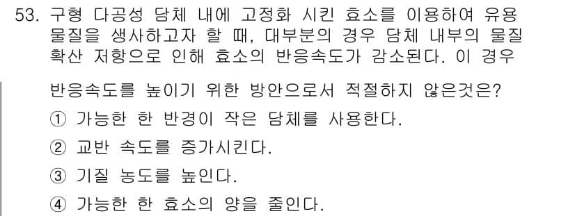 바이오화학제품제조기사 2015년 53번 - 정답과 핵심 포인트를 검수 중인 기출문제