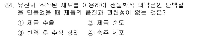 바이오화학제품제조기사 2016년 84번 - 정답과 핵심 포인트를 검수 중인 기출문제