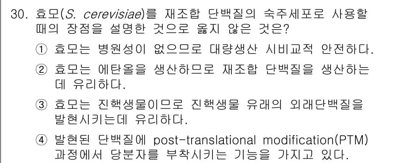 바이오화학제품제조기사 2019년 30번 - 정답과 핵심 포인트를 검수 중인 기출문제