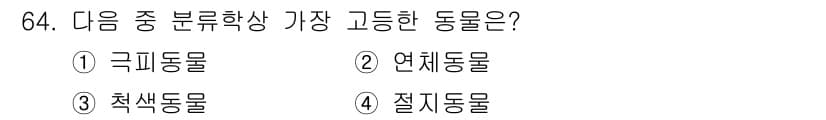 수산양식산업기사 2015년 64번 - 정답인 3번 '척색동물'은 동물계에서 가장 높은 분류 그룹인 척색이 있는... 에 관한 핵심 기출문제