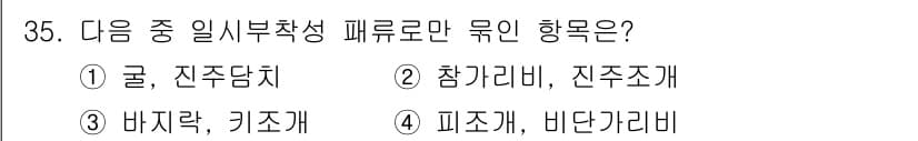수산양식산업기사 2016년 35번 - . 피조개, 비단가리비

피조개와 비단가리비는 일시적으로 부착하여 성장하... 에 관한 핵심 기출문제