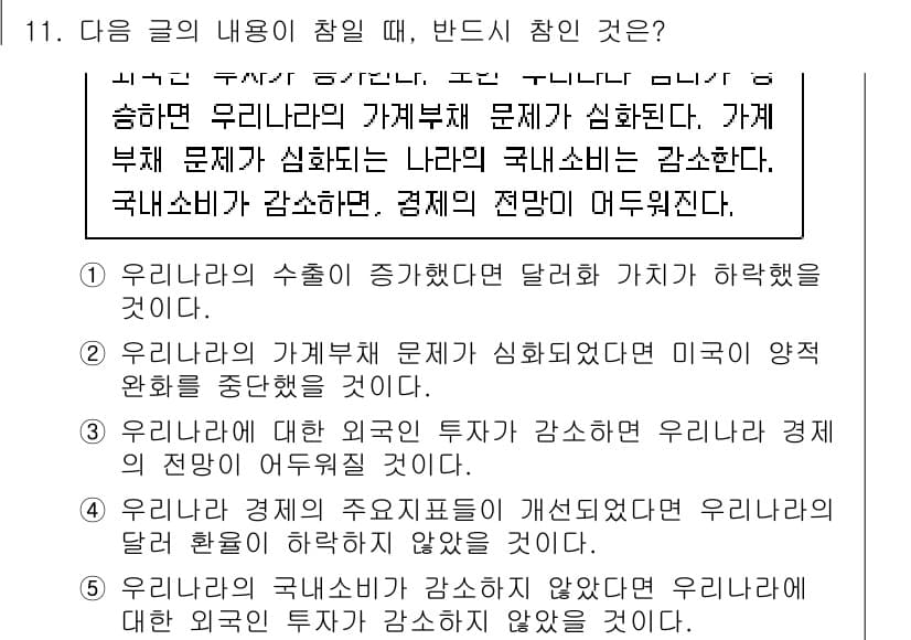 PSAT_언어논리 2017년 11번 - 정답 4번은 외국인의 국내 소비가 감소하면 국내 소비도 줄어들고 경제에 ... 에 관한 핵심 기출문제