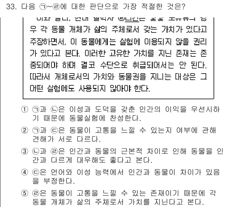 PSAT_언어논리 2017년 33번 - 정답 2번은 인간과 동물이 가진 기본적인 성격을 비교하고, 그 차이점을 ... 에 관한 핵심 기출문제