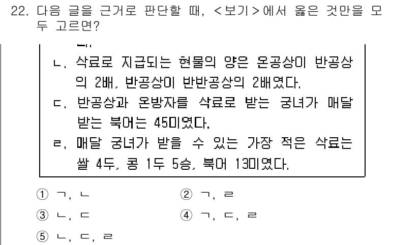 PSAT_상황판단 2015년 22번 - 이 문제에서 각각의 제시된 선택지를 통해, 매일 받는 군터리의 총량이 4... 에 관한 핵심 기출문제