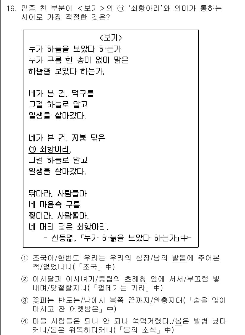 9급_지방직_공무원_서울시_국어 2019년 19번 - 정답과 핵심 포인트를 검수 중인 기출문제