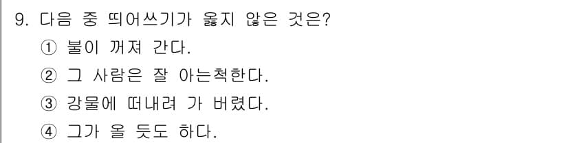 9급_지방직_공무원_서울시_국어 2019년 9번 - 정답과 핵심 포인트를 검수 중인 기출문제