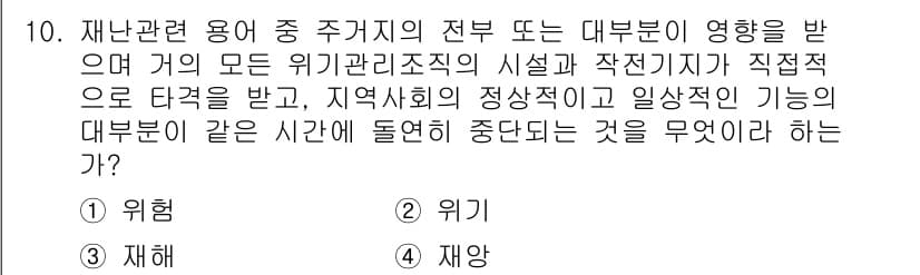 9급_지방직_공무원_서울시_재난관리론 2015년 10번 - 정답과 핵심 포인트를 검수 중인 기출문제