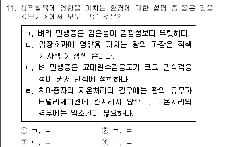 9급_지방직_공무원_서울시_재배학개론 2018년 11번 - 정답과 핵심 포인트를 검수 중인 기출문제