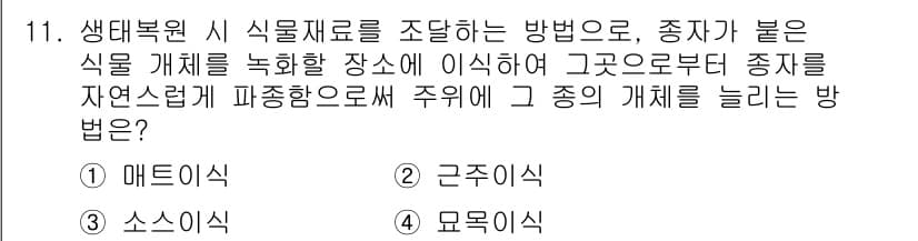 9급_지방직_공무원_서울시_조경계획및생태관리 2018년 11번 - 정답과 핵심 포인트를 검수 중인 기출문제