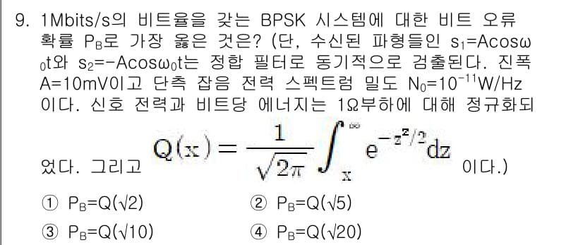 9급_지방직_공무원_서울시_통신이론 2018년 9번 - 정답과 핵심 포인트를 검수 중인 기출문제