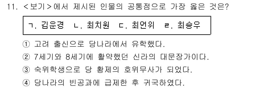 9급_지방직_공무원_서울시_한국사 2018년 10번 - 정답은 4번 최승우입니다. 최승우는 고려 시대의 인물로, 7기와 8세기의... 에 관한 핵심 기출문제
