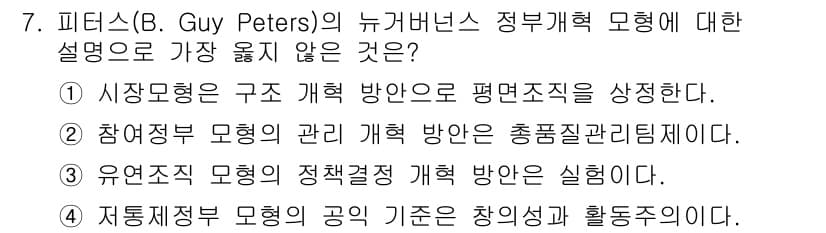 9급_지방직_공무원_서울시_행정학개론 2016년 7번 - 정답과 핵심 포인트를 검수 중인 기출문제