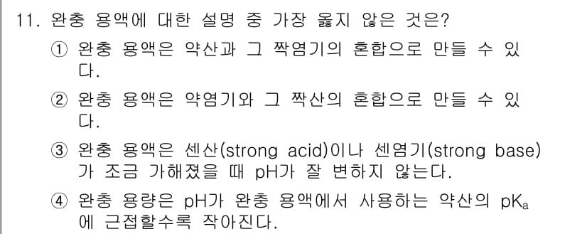9급_지방직_공무원_서울시_화학 2019년 11번 - 용액의 pH는 강산과 강염기를 사용할 때 alkalinity나 acidi... 에 관한 핵심 기출문제