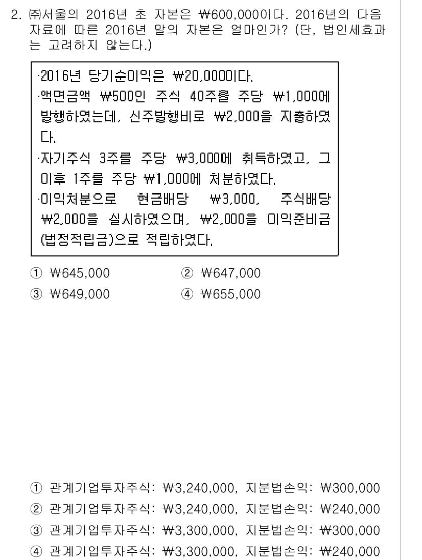 9급_지방직_공무원_서울시_회계학 2016년 1번 - 정답과 핵심 포인트를 검수 중인 기출문제