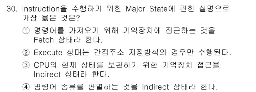 정보처리기사_필기 2016년 30번 - . Fetch 상태는 명령어를 메모리에서 가져오는 것으로, 프로세서가 실... 에 관한 핵심 기출문제