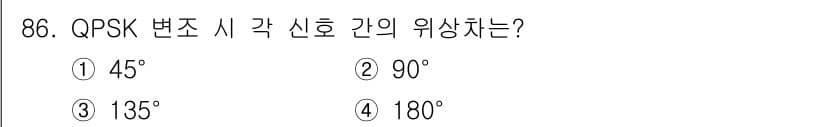 정보처리기사_필기 2016년 86번 - QPSK(Quadrature Phase Shift Keying)는 각 심... 에 관한 핵심 기출문제