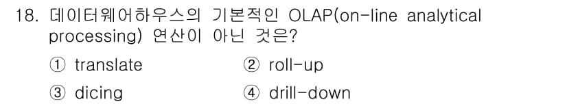 정보처리기사(구) 2017년 18번 - . translate

OLAP의 기본적인 연산은 roll-up, dri... 에 관한 핵심 기출문제