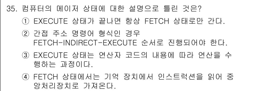 정보처리기사(구) 2019년 35번 - 정답인 이유: EXECUTE 상태가 종료되면 컴퓨터는 FETCH 상태로 ... 에 관한 핵심 기출문제