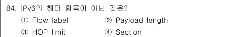 정보처리기사_필기 2019년 84번 - IPv6 헤더에는 Flow label, Payload length, HO... 에 관한 핵심 기출문제