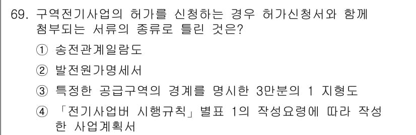 신재생에너지발전설비기사(구) 2019년 69번 - 구역전기사업의 허가를 신청할 때는 해당 구역의 경계 및 특성을 명시해야 ... 에 관한 핵심 기출문제