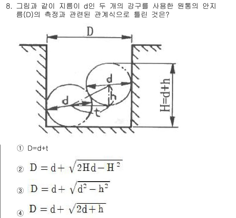 정밀측정산업기사 2020년 8번 - 정답과 핵심 포인트를 검수 중인 기출문제