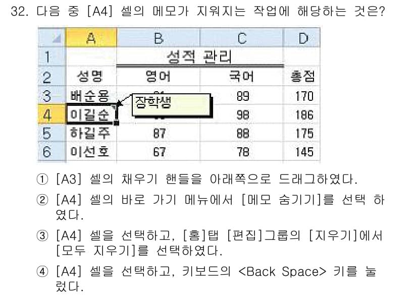 컴퓨터활용능력_2급 2020년 32번 - 정답과 핵심 포인트를 검수 중인 기출문제
