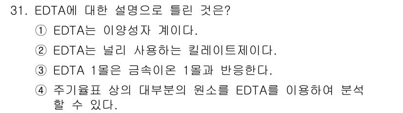 화학분석기사(구) 2016년 31번 - 정답과 핵심 포인트를 검수 중인 기출문제