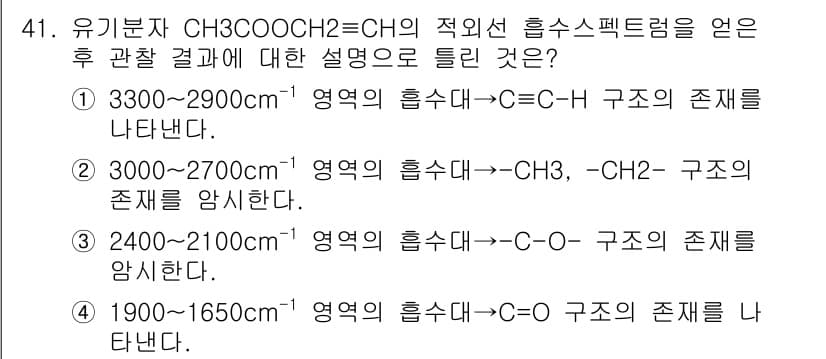 화학분석기사(구) 2016년 42번 - 주어진 화합물 CH₃COOCH₂=CH는 이중 결합을 포함한 에스터입니다.... 에 관한 핵심 기출문제