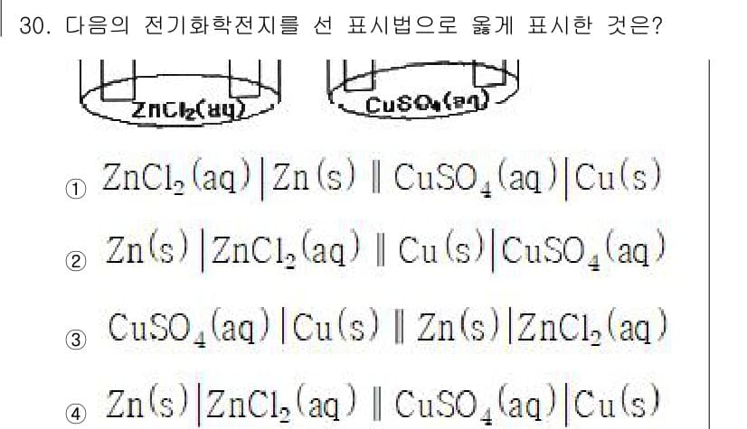 화학분석기사(구) 2019년 30번 - 주어진 전기화학 전지 셀에서 아노드와 캐소드의 물질을 고려할 때, 아노드... 에 관한 핵심 기출문제