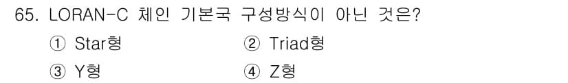 항로표지기사 2015년 65번 - LORAN-C 체인 기본 구성 방식은 Star형, Triad형, Y형이 ... 에 관한 핵심 기출문제