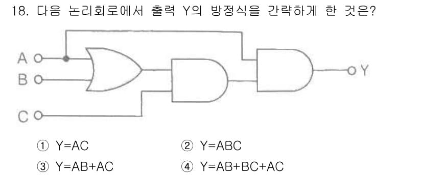 정보통신산업기사 2020년 18번 - 주어진 논리 회로에서 A와 B의 입력을 OR 게이트를 통해 결합하고, 그... 에 관한 핵심 기출문제