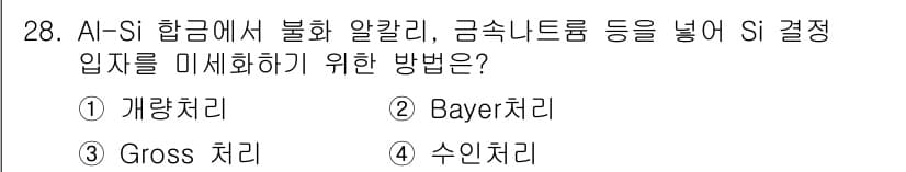금속재료기사 2020년 28번 - 정답과 핵심 포인트를 검수 중인 기출문제