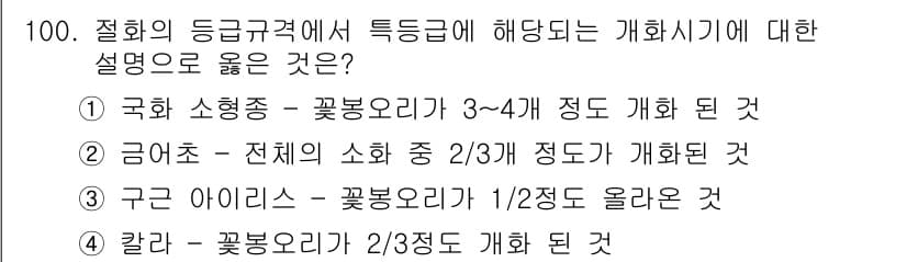 화훼장식기사 2020년 100번 - 정답과 핵심 포인트를 검수 중인 기출문제